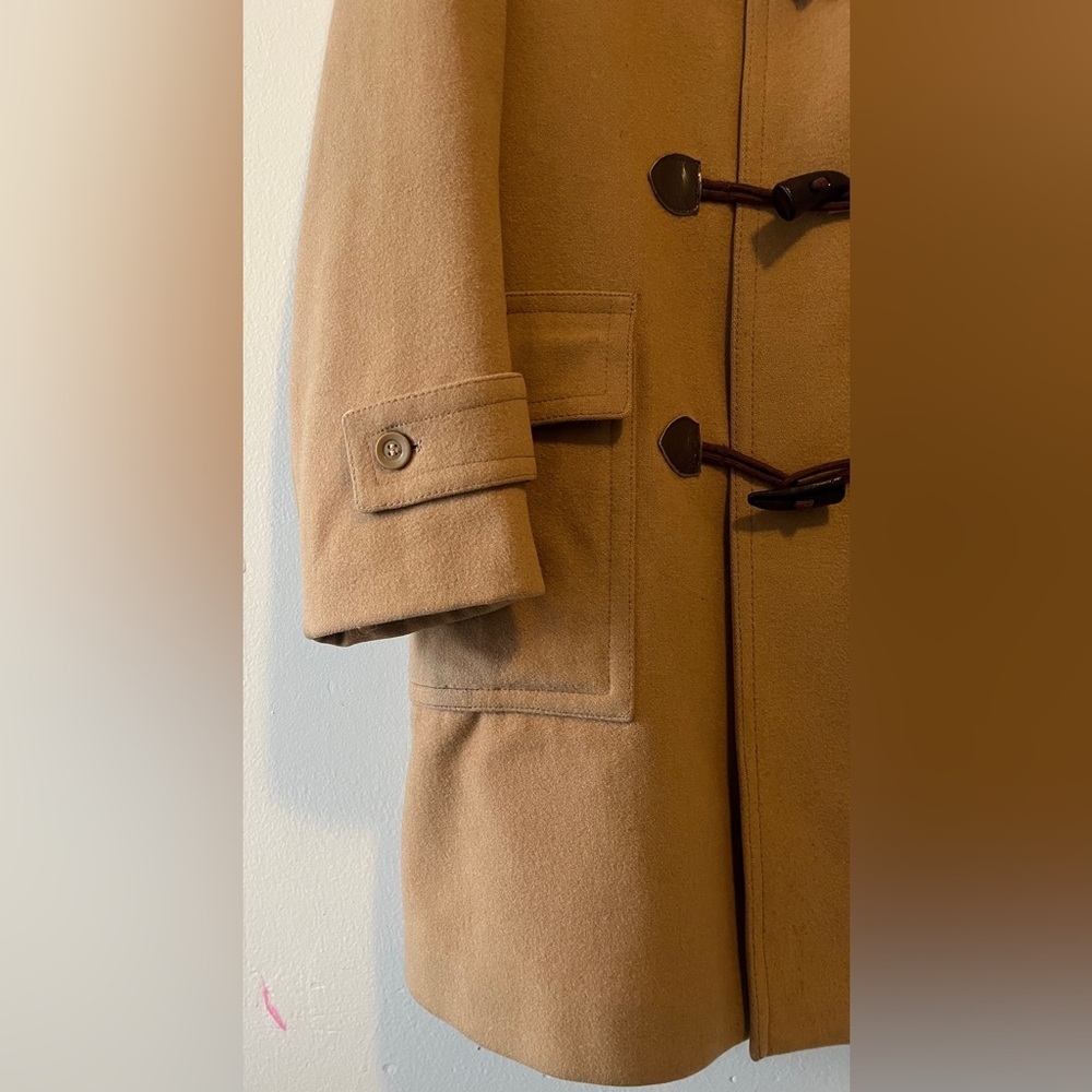 Vintage Utex Mens Camel Toggle Coat Size 40 Plaid Lining Virgin Wool Winter Coat - Picture 9 of 16
